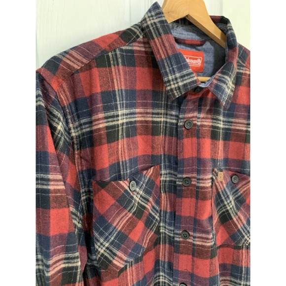 Mens XL Grunge Shirt Red Plaid Flannel Long Sleeve Button-Front 100% Cotton - Picture 8 of 11